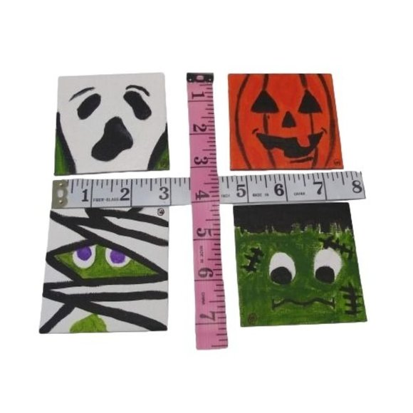 Terrifying Halloween 4-Pack Acrylic Painting on Little Canvas 3 x 3 in each - Picture 10 of 10